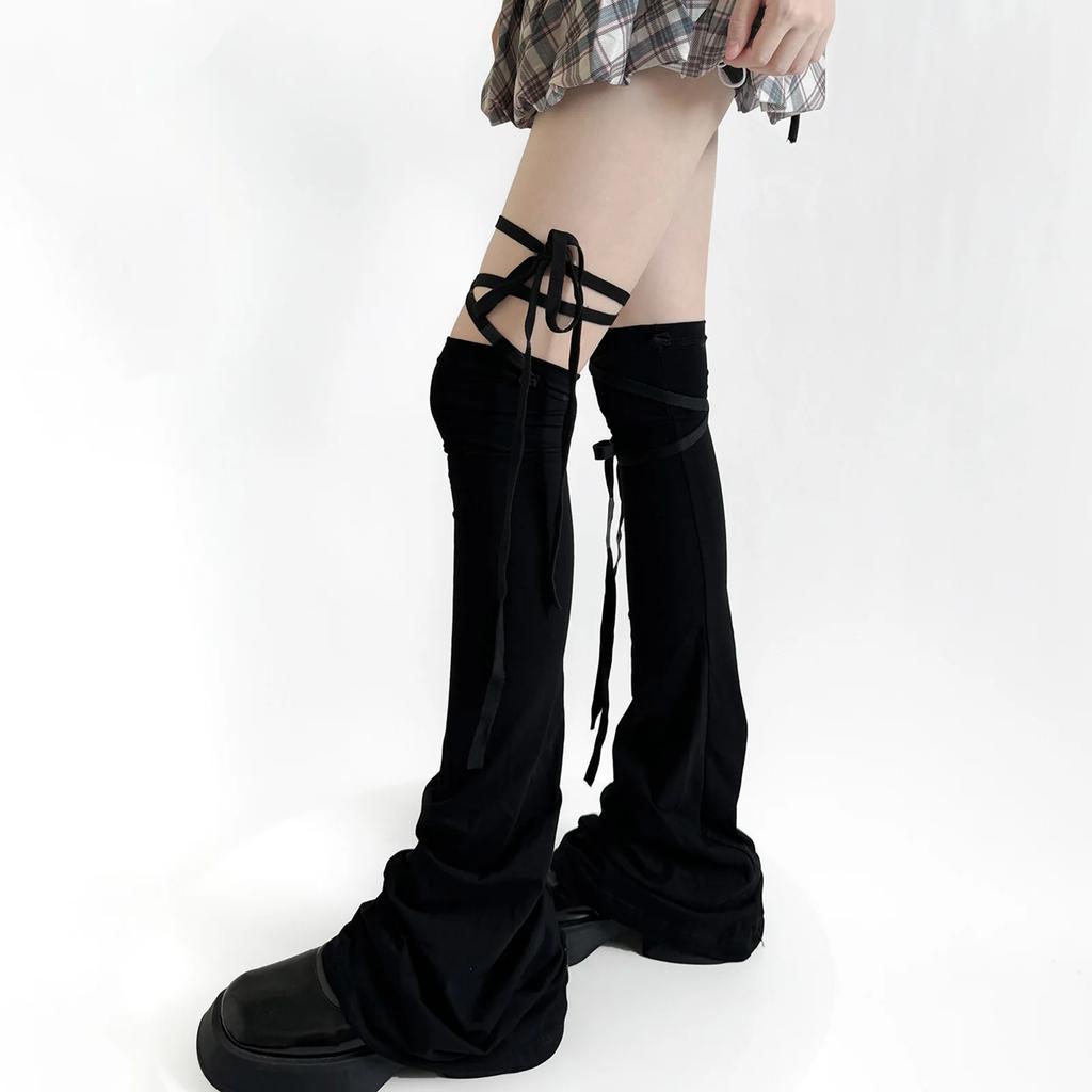Y2k Women Leg Warmer Soft Solid Color Over The Knee Tie-up Thigh-high Leg Warmers Socks for Party Street