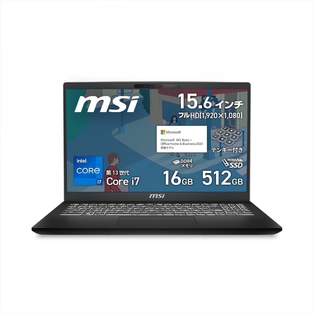 

MSI Modern 15 H C13M Business Laptop i7 Large Full HD 16GB 512GB Core Windows 11 Microsoft 365 Basic Office Home Business 2024 (Core Processor, чорний