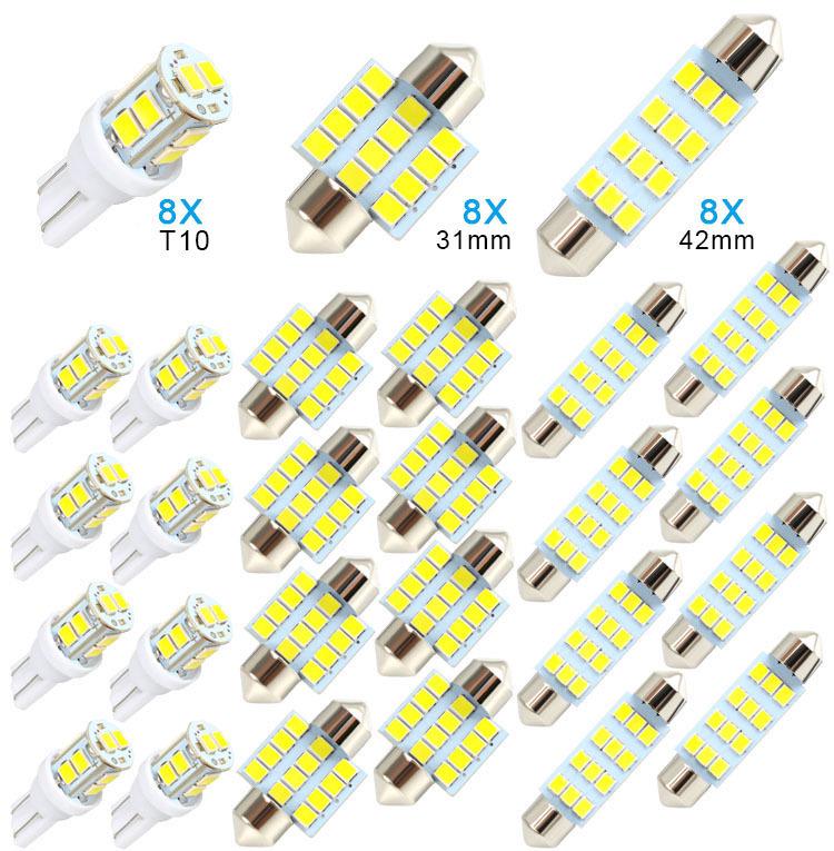 LED Car Light Set: 24PCS T10 Parking, Double-Ended Reading, License Plate, Interior Door Lights.