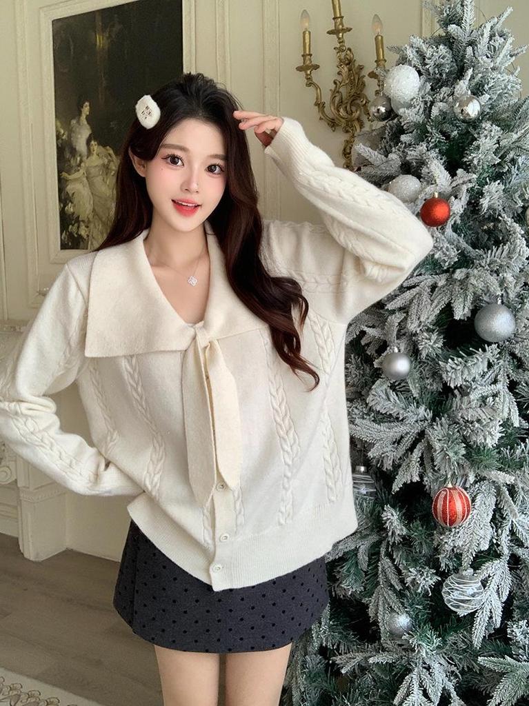 2025 Winter Plus Size Women's Stylish Christmas Bow Knit Sweater Top