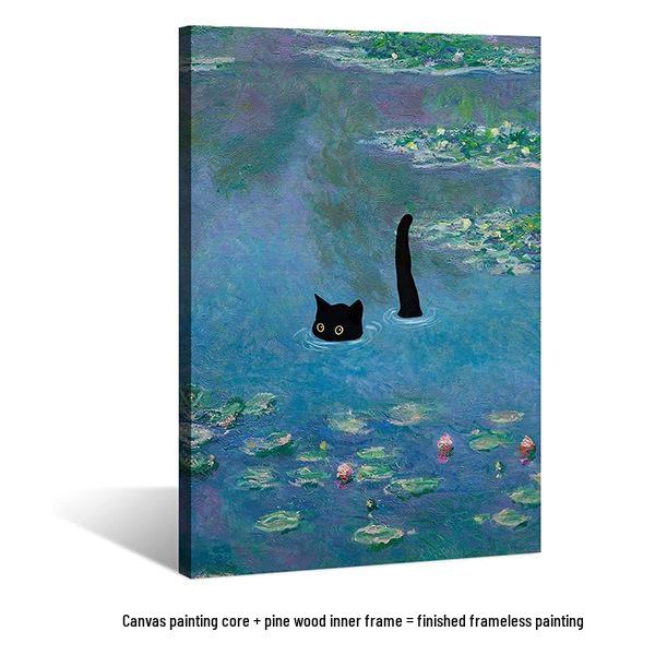 Water Lily & Starry Night Abstract Cat Art: Colorful Wall Hanging for Bedroom & Living Room