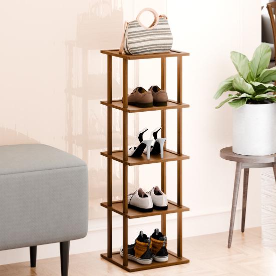 5/6/7/8 Tiers Vertical Shoe Rack Bamboo Narrow Shoe Rack Small Shoe Organizer Space Saving Corner Shoe Shelf Free Standing Shoe Rack