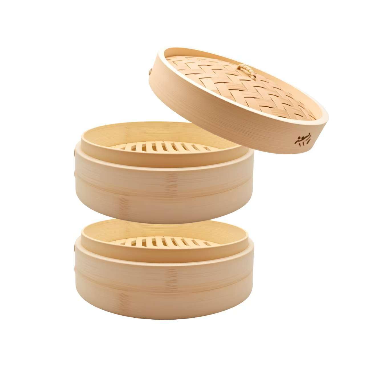 

Handmade Bamboo Steamer, 2-Tier Set, Includes 2 Steamers and 1 Lid, for Chinese Steamers, Includes 20 Natural Bamboo Sheets (18cm Pot Not Included)