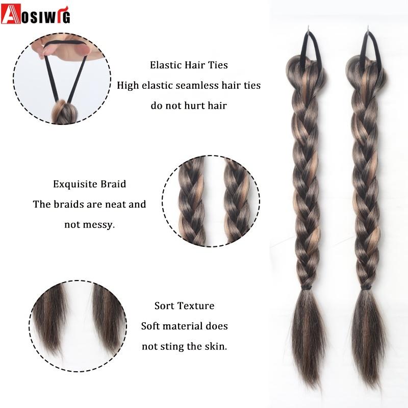 Synthetic Braided Ponytail Hair Extension with Rubber Band Natural Hair Pieces Braids Wig for Women Daily Wear Hair Accessories