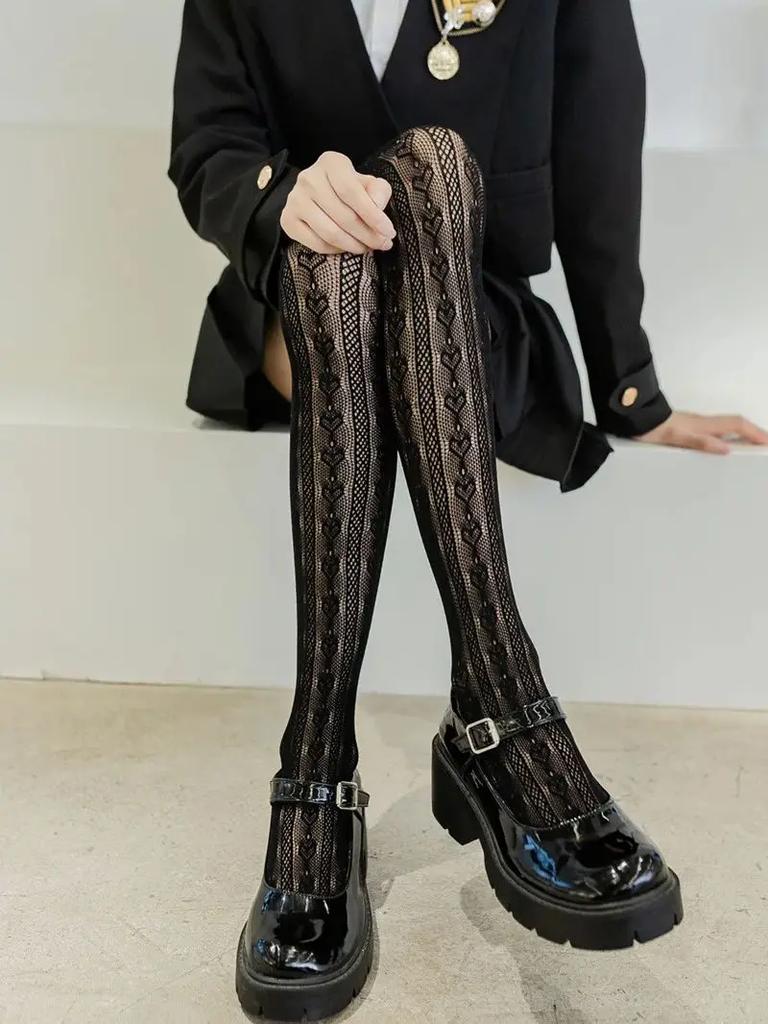 Lolita Stockings Hollow Lace Thigh High Thin Floral White Socks Girl Lolita Cute Japanese Jk Black Over The Knee Stockings
