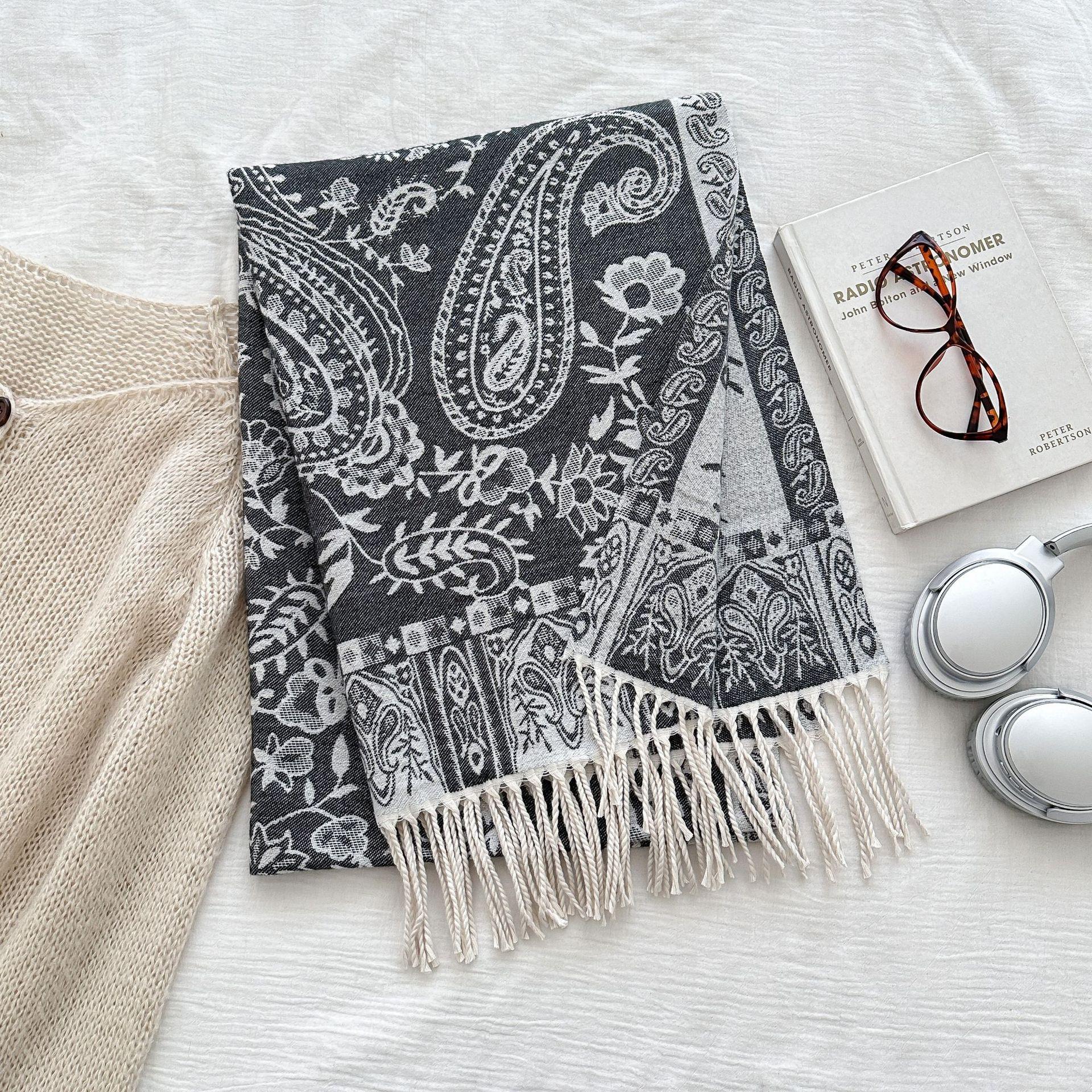 

New Scarf Women s Autumn and Winter Shawl Ethnic Style Cashew Color Tassel Travel Outer Cloak 165*180cm