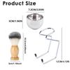 3pcs Men Shaving Brush Kit Wooden Handle Shaving Brush Stainless Steel Soap Bowl with Metal Stand Professional Face Beard Cleaning Grooming Tool Set