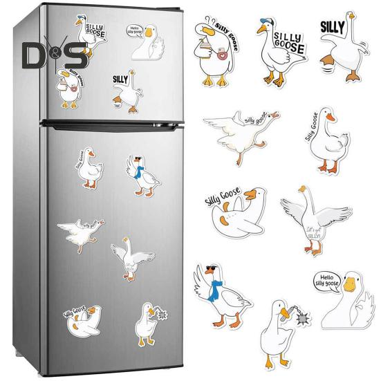12Pcs Silly Goose Refrigerator Magnet Home Office Kitchen Locker Refrigerator PVC Waterproof Cartoon Animal Magnetic Decoration Ornament