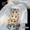 100% Reine Baumwolle Niedlicher Cartoon Katze Print Damen Rundhals Kurzarm T-Shirt Lässig Locker Vielseitig Sommer T-Shirt