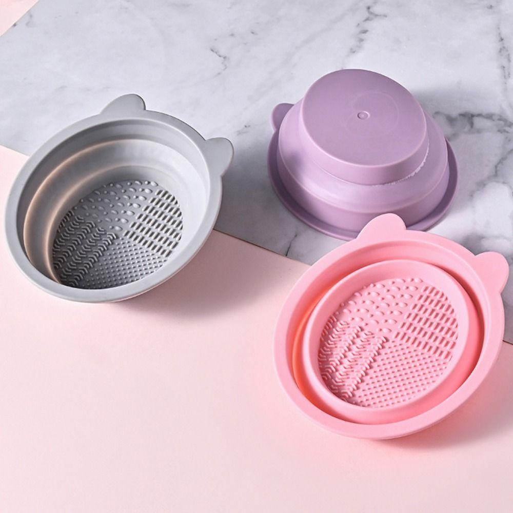 Silicone Makeup Brush Cleaning Bowl Foldable Cosmetic Scrubber Board Brush Cleaning Tool