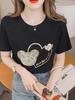 Women's Round Neck White Short-Sleeved T-Shirt with Gold Print - Spring 2025 Niche Design