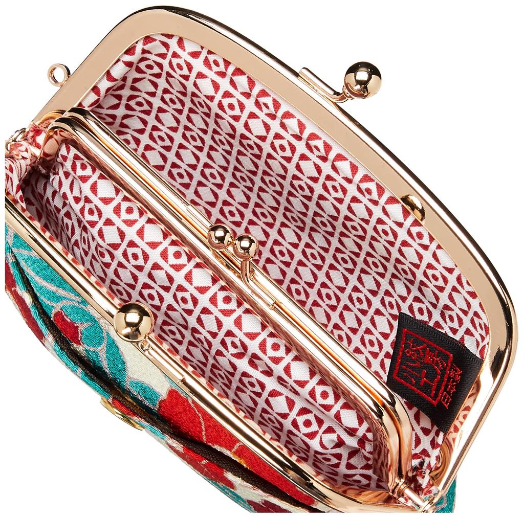 (N0207) Uni Seni, Made in Japan, Futago Chirimen Japanese Pattern Parent-Child Clasp Wallet [Modern CamelliaIvory]