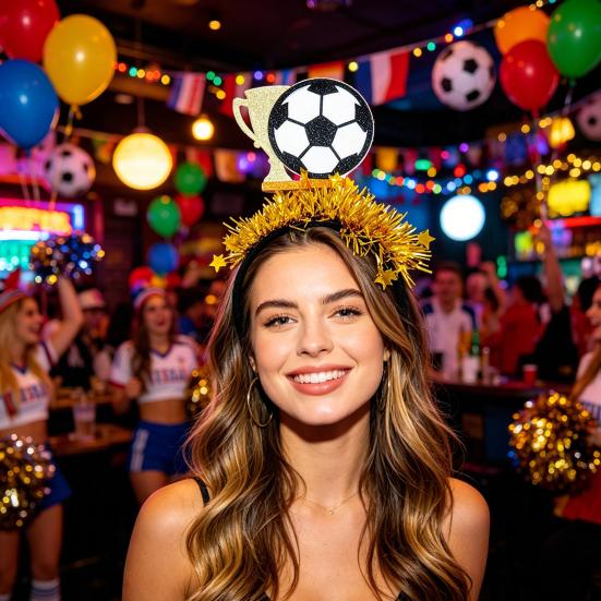 2026 Soccer Match Headband, Elastic Black Headband for Adults And Kids, Non-Slip Glitter Football Game Fan Headwear. Soccer Goal Party Accessory