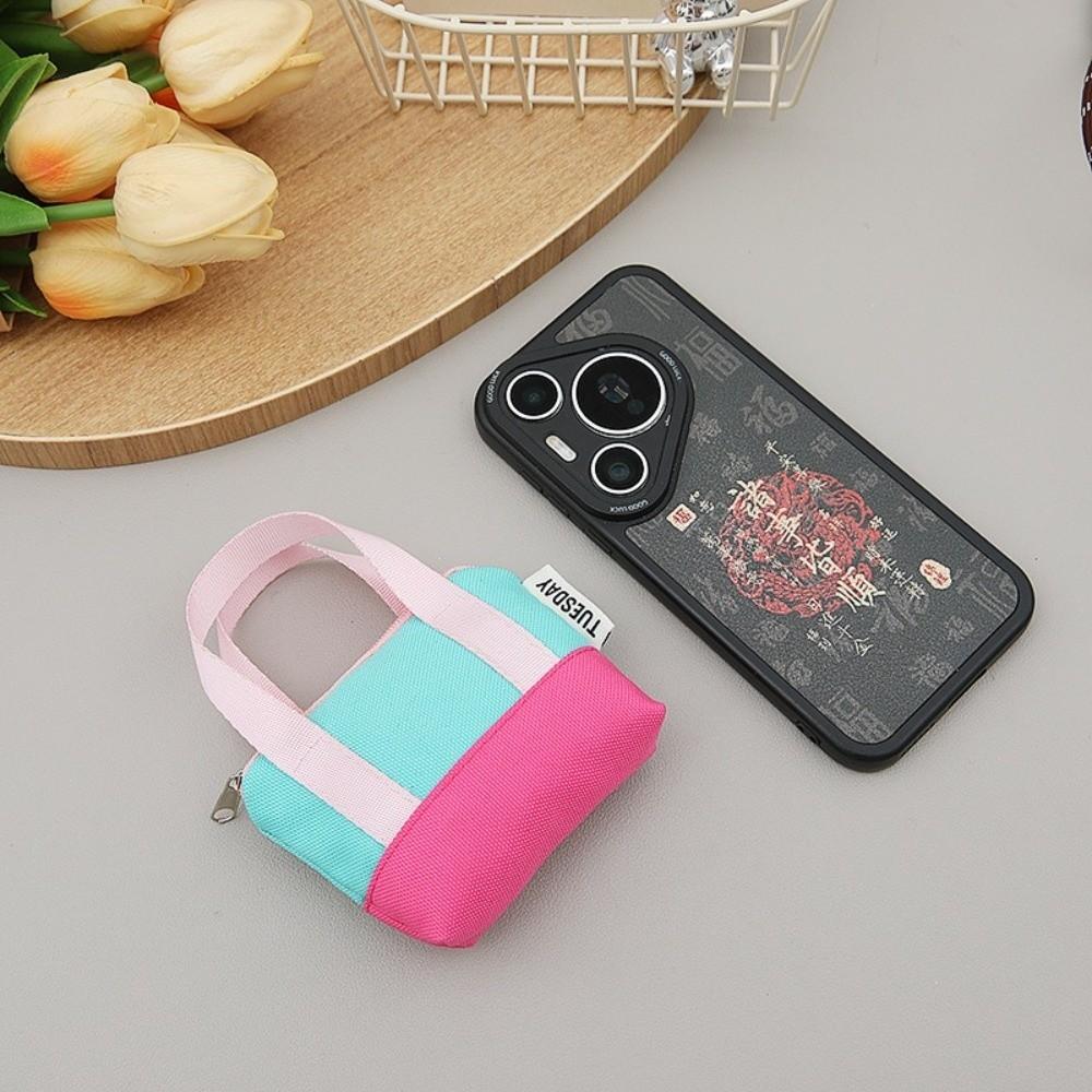 New Mini Coin Purse Canvas with Wristband Earphone Case Dopaamine Pink Cable Protective Cover