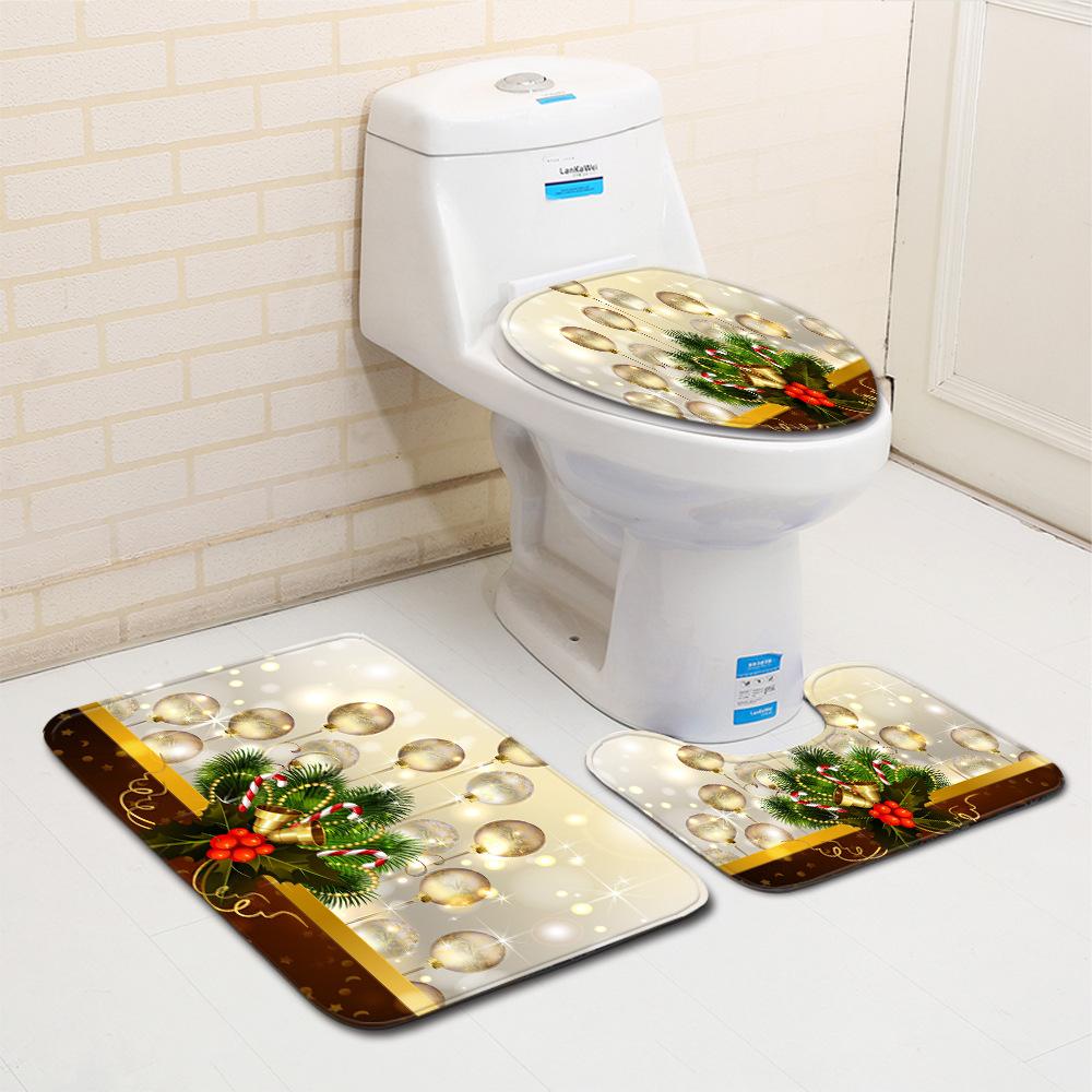 Christmas Bathroom Floor Mat Toilet Three-Piece Set