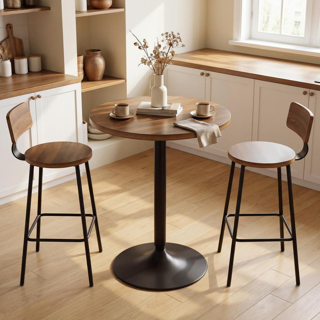 Round Bar Table 60 Cm, High Kitchen Standing Table with Non-slip Pads, for Kitchen, Living Room, Walnut