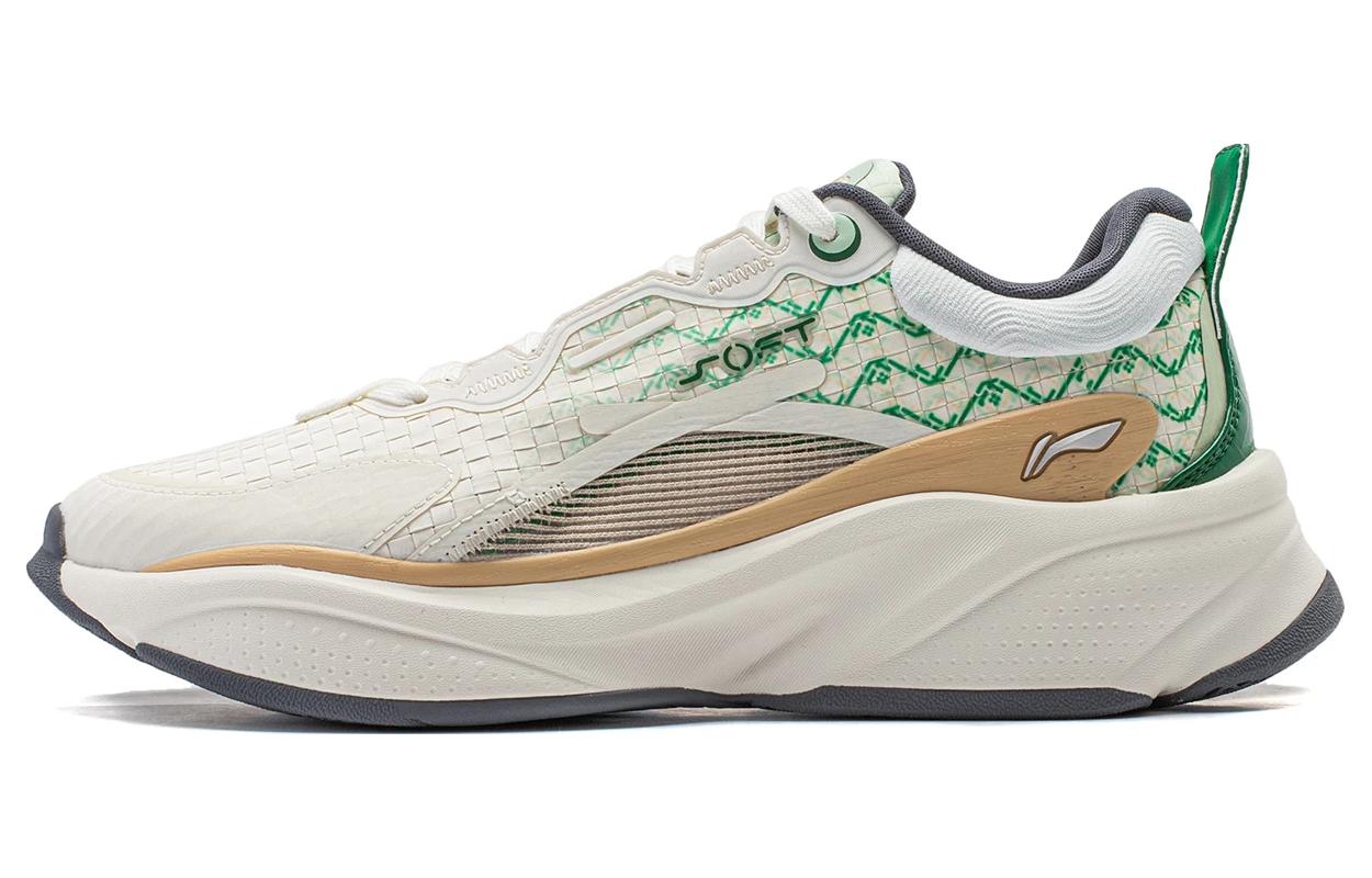Li Ning Мягкие нескользящие низкие повседневные кроссовки мужские Бело-зеленые AGLT051-5 40