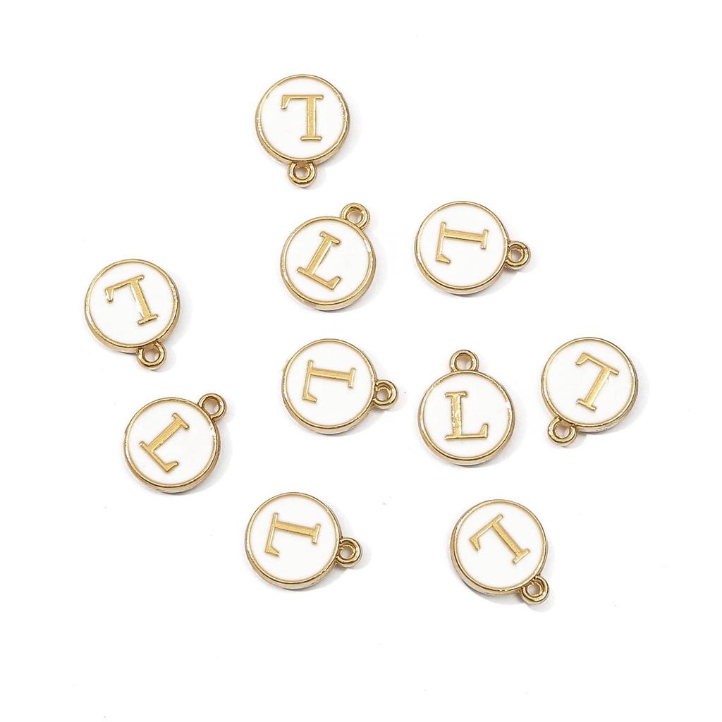 10Pcs 12x2.5mm Alphabet Double Face Charms Pendant Beads for Jewelry DIY Findings