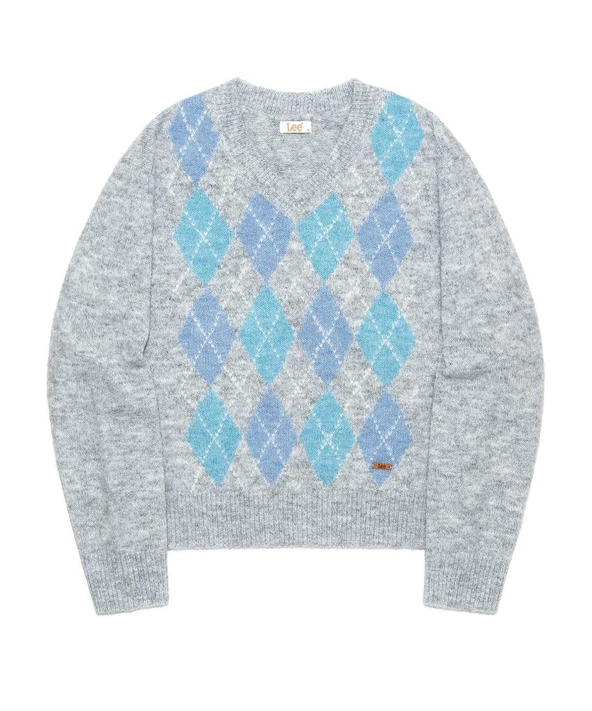 LEE Women'S V-Neck Argyle Knit Gray