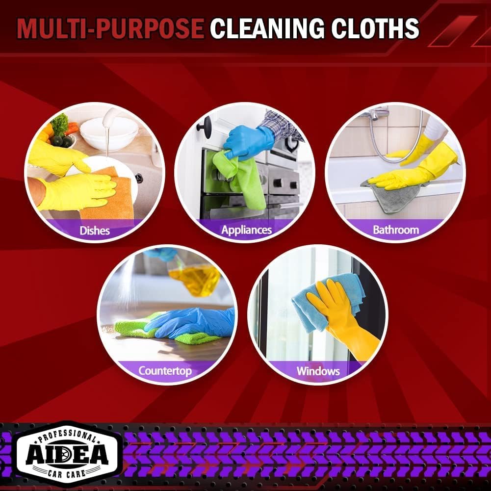 AIDEA Microfiber Cleaning Cloth 12 Pack, Microfiber Towels For Cars, Soft & Absorbent Cleaning Rags, Premium Lint Free Shop Towels For House,