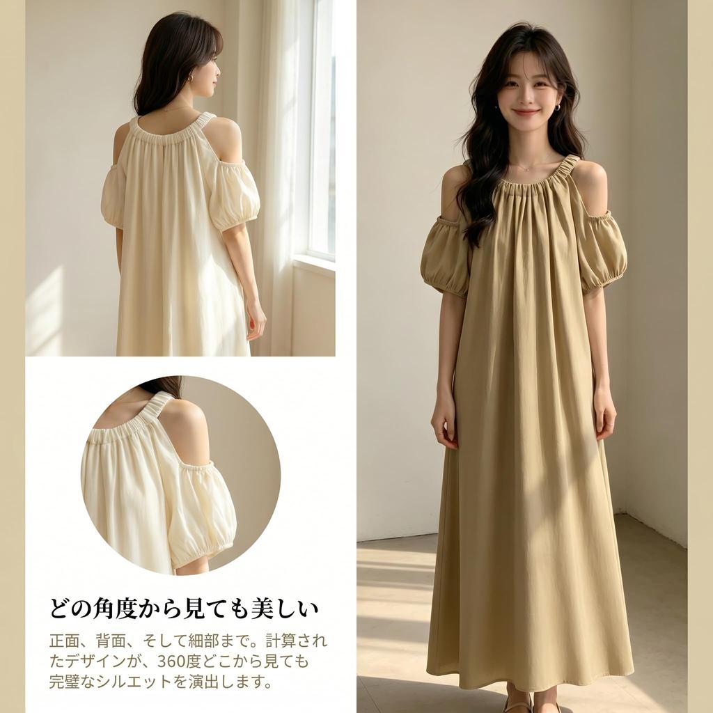 Dress with Elastic Waistband Lightweight Crew Neck Gathered Casual Loose Fit Soft Versatile Solid Color Everyday Commute Summer Comfortable Stylish