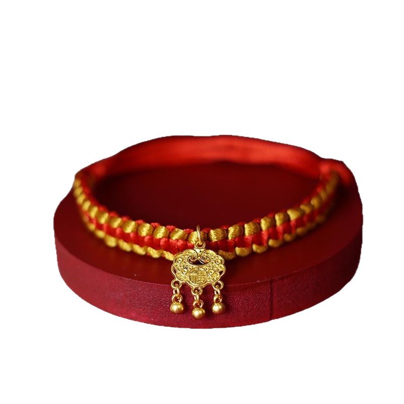 Pet Collar: Hand-Woven Red Rope Necklace with Longevity Lock for Cats and Dogs - Attracts Wealth and Fortune