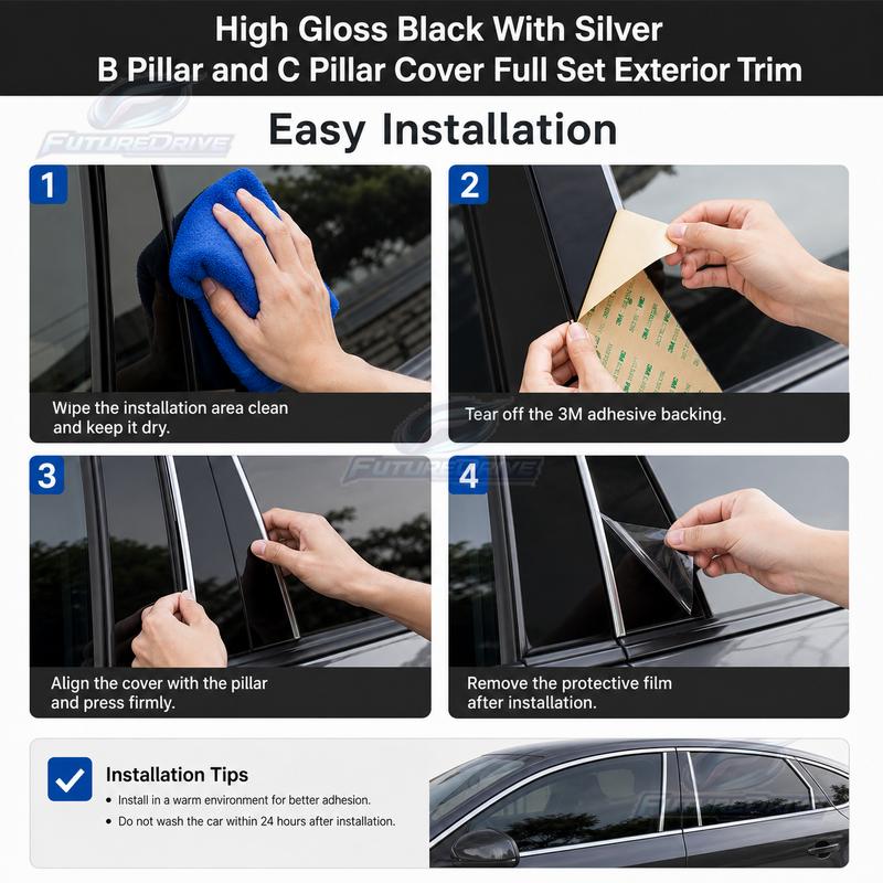 For Hyundai Santa Fe - Black Window Trim Kit Middle Pillar Sticker Automotive Exterior Decor Interior Upgrade