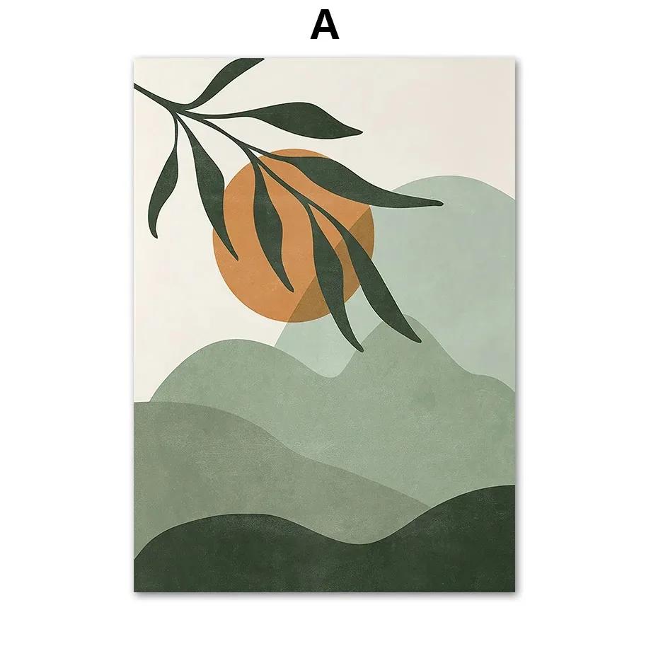 Abstract Green Plant Poster and Print Line Bohemian Moon Wall Art Sage Canvas Painting Nordic Wall Picture Living RoomDecorat