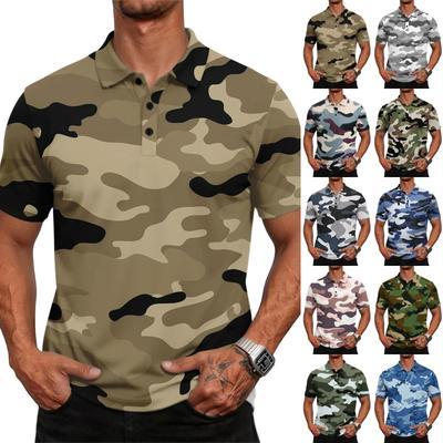 Men’s Camouflage Print Short Sleeve Polo Shirt Casual Classic Fit Soft Cotton Comfortable Top