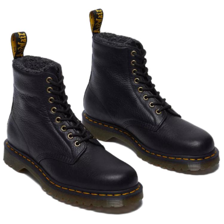 Dr. Martens 1460 Faux Fur Lined Grizzly Leather Lace Up Boot Black Unisex Sneakers 31873001