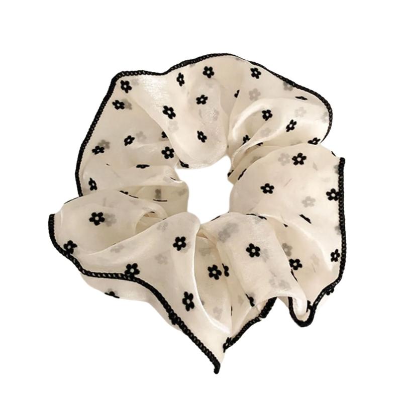 Soft Fabric Scrunchies Hair Tie For Women Girls Round Dot Floral Heart Design Elastic Hair Accessories No Metal Part