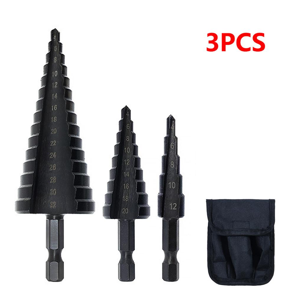 3PCS 4-32mm HSS Cobalt Step Drill Bit Set Nitrogen High Speed Steel Spiral For Metal Cone Triangle Shank Hole Metal drills