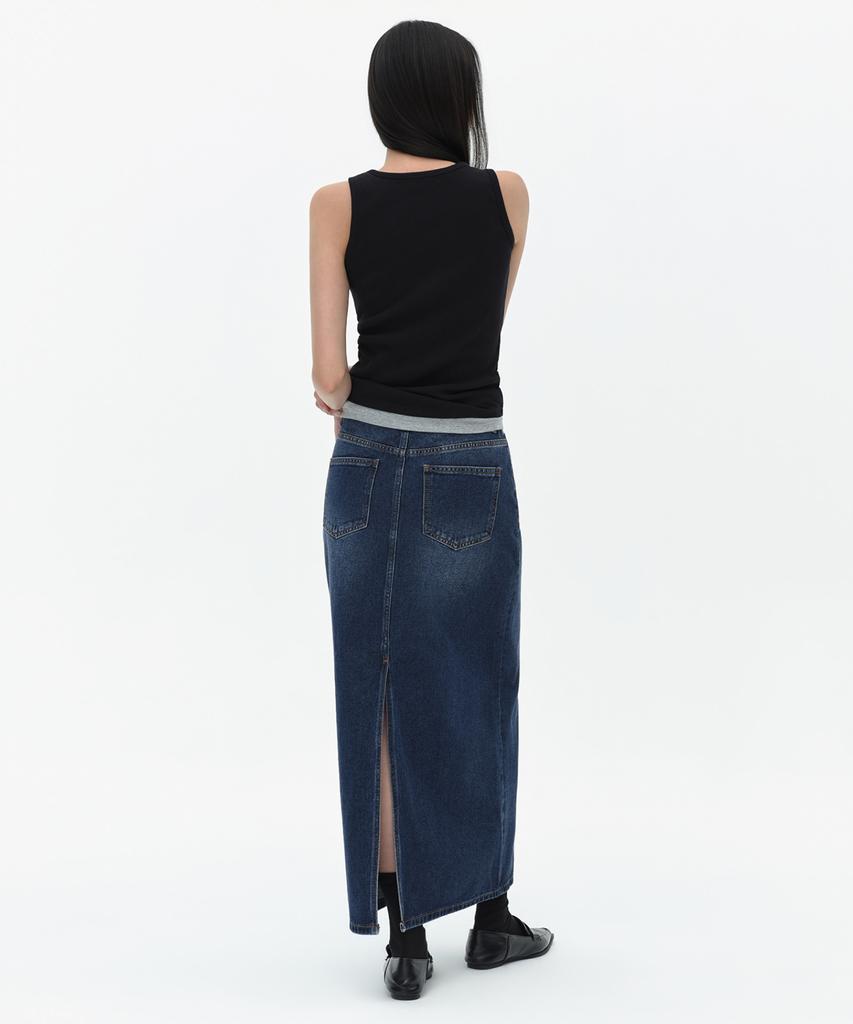 Musinsa Standard Woman Women'S Denim Maxi Skirt [Dark Blue]