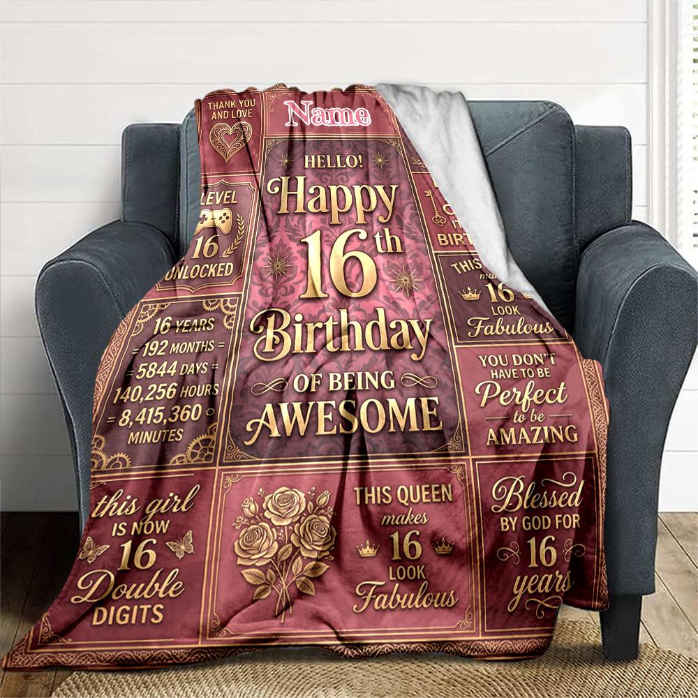 Happy 16Th Birthday Celebration Personalized Name Blankets Soft And Comfortable Against The Skin Naps And The Office A Wonderful Gift For Friends