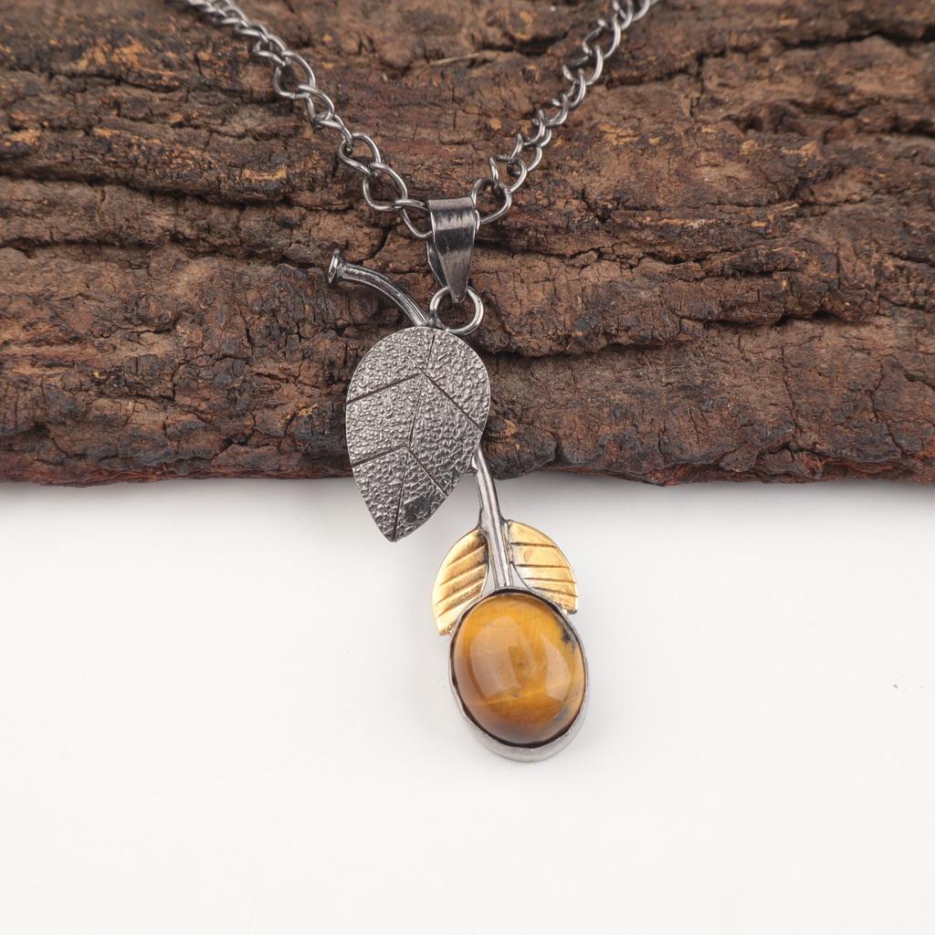 Yellow Tiger Eye Stone 925 Sterling Silver Elegant Mother Gift Pendant Jewelry PP-55-38