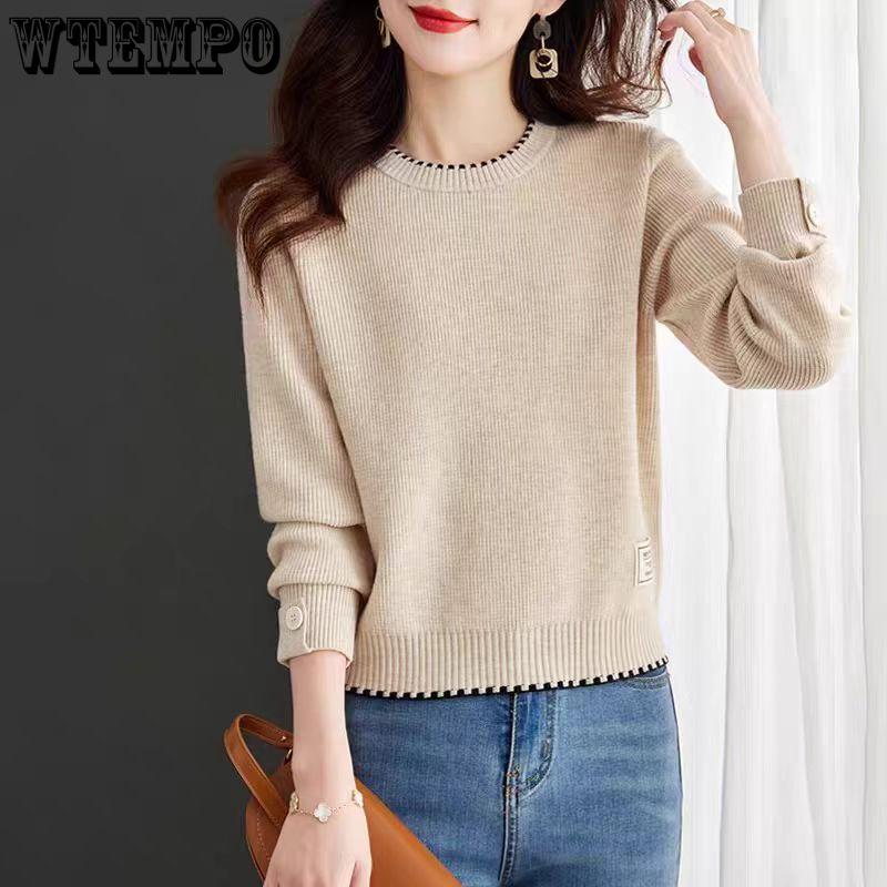 Sweater Women's Round-neck Casual Pullover Sweater Thickened Color-blocked Knitted Sweater Loose and Warm Inner Layer Top