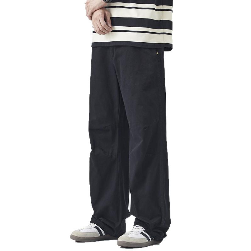 American retro trendy brand pure cotton casual pants men's summer solid color simple loose wide-leg straight trousers