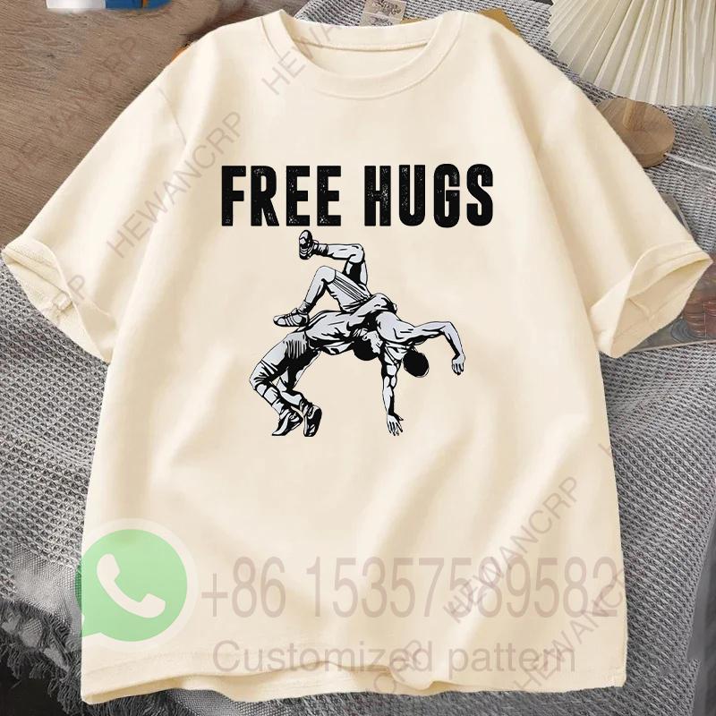 Free Hugs Wrestling Tshirt Summer Tracksiut Mens Oneck Pullovers Shortsleeved Harajuku Cotton Sweatshirt Casual Streetwear