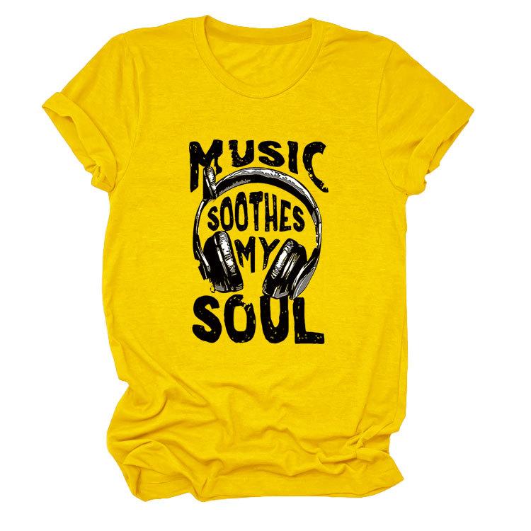 Personality trendy music soothes my ladies bottoming round neck short sleeve t-shirt