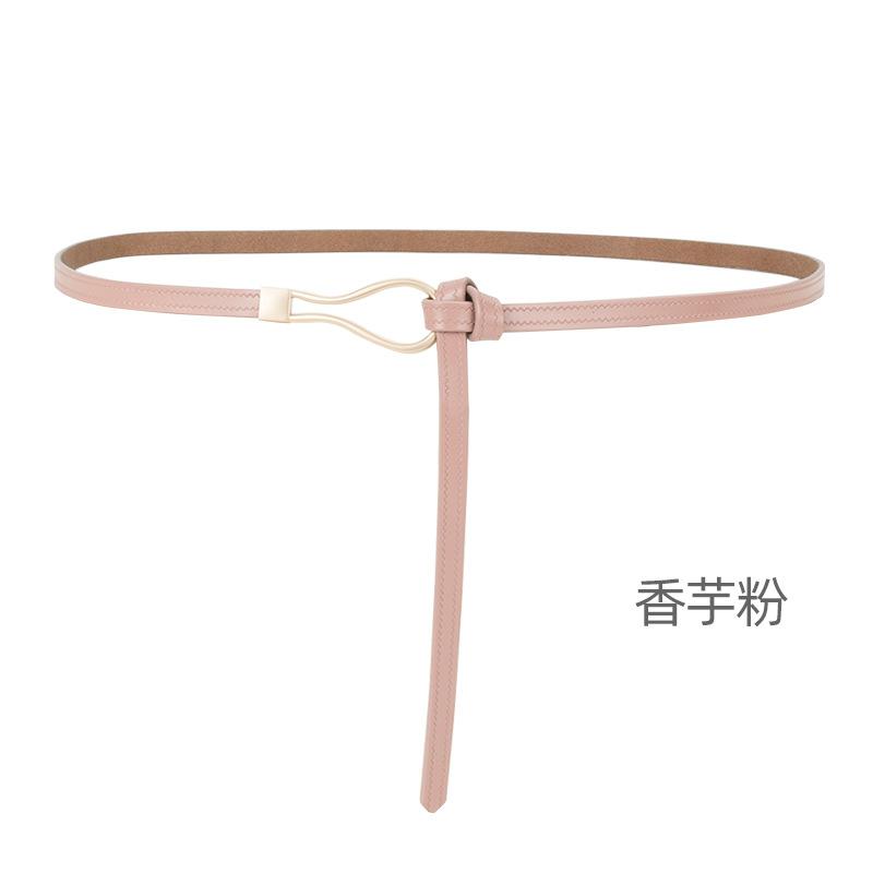 Four Seasons Available New Women'S Leather Thin Belt With No Hole Design Decorative Belt Waist Seal Dress Versatile Two Layer Leather Belt