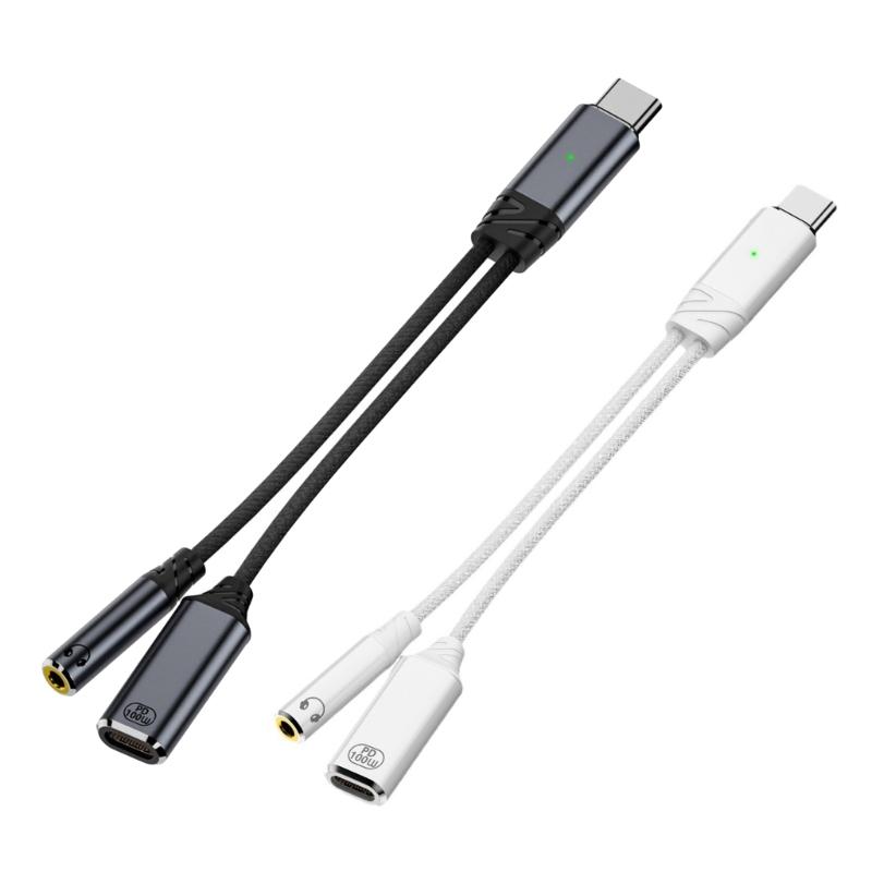 Type C  To 3.5mm Headphone Adapter Charger with PD100W Fast Charging 3.5mm Headsets Converter 2 In 1 FOR Clear Music