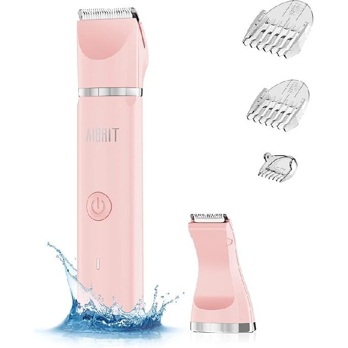 Electric Bikini Trimmer for Women - 2 in 1 Electric Lady Pubic Hair Groomer Painless Hair Removal Razor Body Shaver, Portable Ladies Shaver with 2