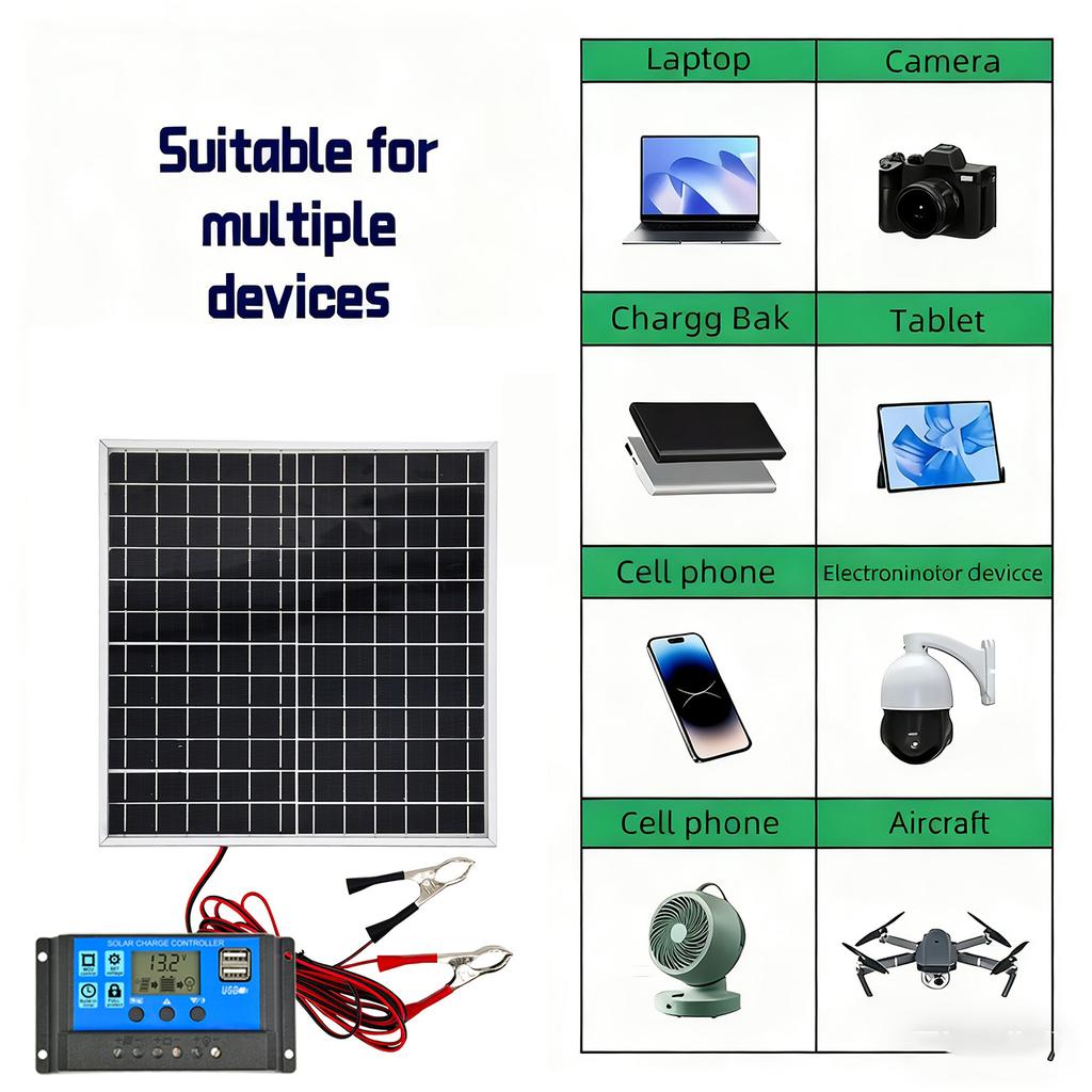 12W Monocrystalline Silicon Solar Panel Aluminum Frame 12V LCD PWM Solar Controller Full Package Off Grid Outdoor Charging Tool 4