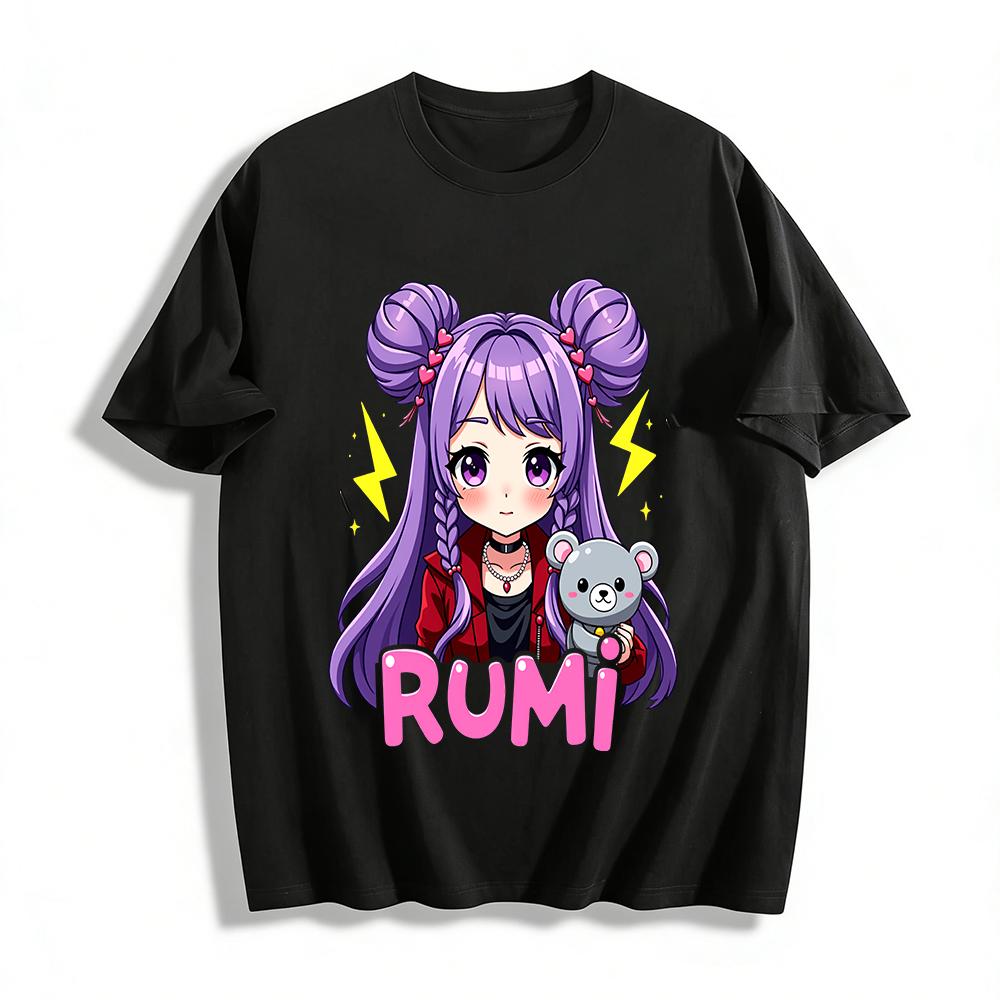Cute Purple Hair Girl Rumi Printed Kids Top Trendy Sweet Cool Style Casual Wear For Girls Pure cotton T-shirt