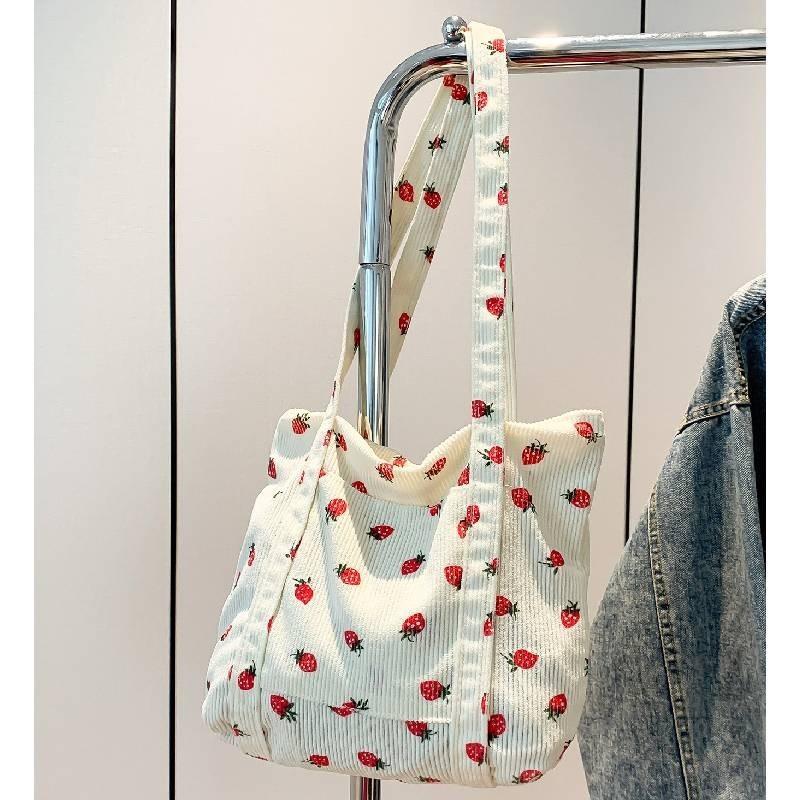 2024 Corduroy Large Capacity Shoulder Bag For Women Cute Canvas Tote Bag For School**