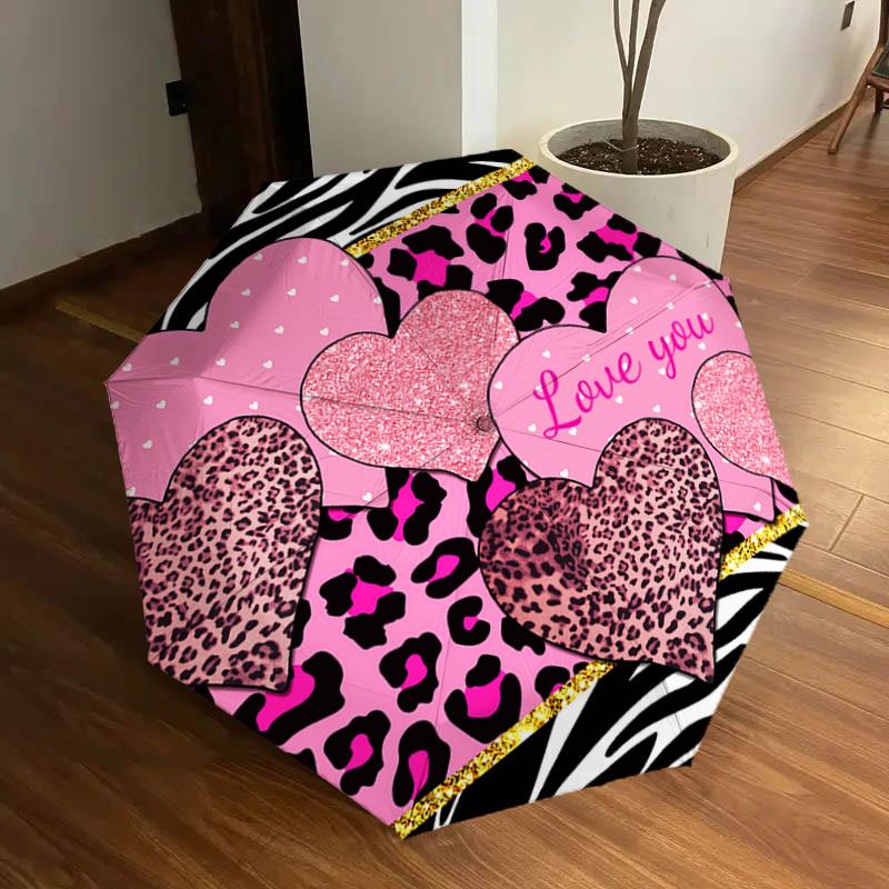 1pc Leopard love Zebra pattern Pattern Design Umbrella,Compact Umbrella, All Season, Travel, Outdoor, One Touch Auto Open and Close,Christmas Gift