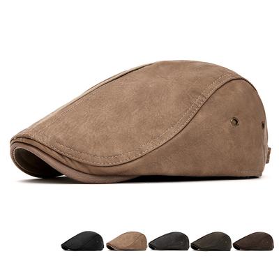 Herbst Winter Leder Warme Baskenmütze Herren Britische Retro Progressive Kappe Schiebermütze