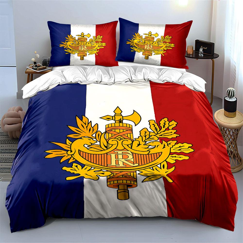 Französische Flagge Bettwäscheset Bettwäsche Bettbezugset Bettbezug Kissenbezüge  (1 * Bettbezug 2 * Kissenbezüge, ohne Bettdecke)