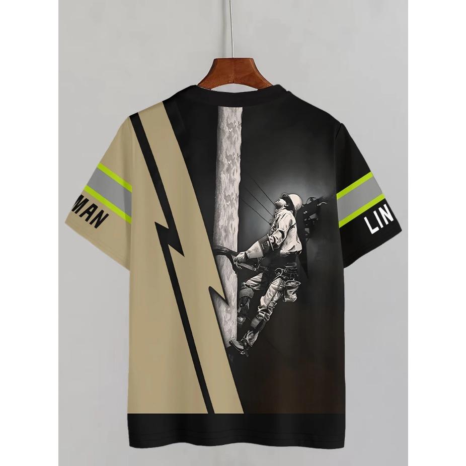 Men Tees Summer Tool Engineering Printed T-shirt Men's Casual Street Style Elastic Round Neck 3d T-shirts