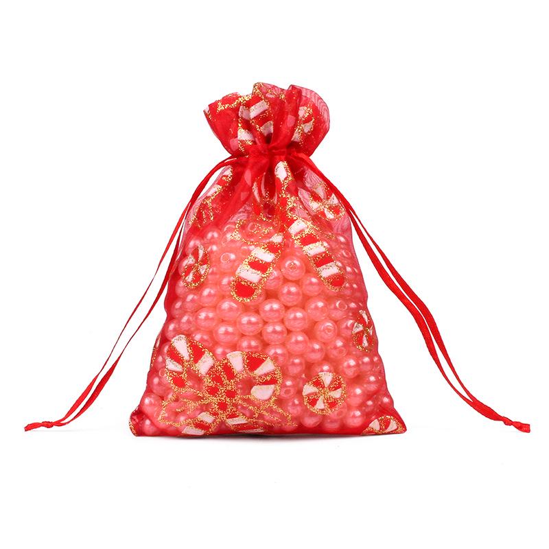 100pcs Christmas Drawstring Gift 10x15 13x18 Cm Printed Pattern Snow Yarn Christmas Yarn Bag Candy Gift Wrap Bag